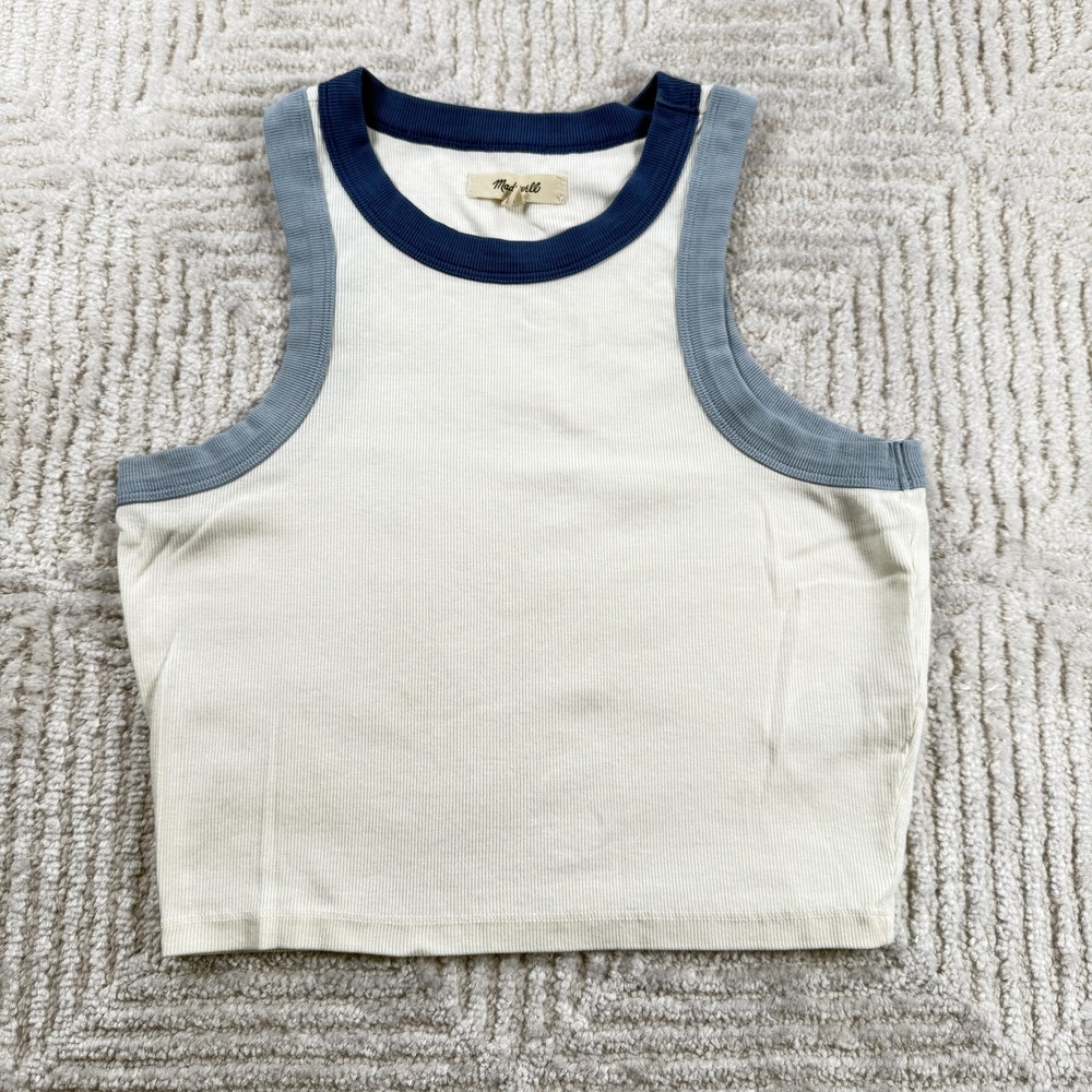 Madwell Crop Tank Women XS Supima Rib Sleeveless Top Cotton Stretch Layer NF469